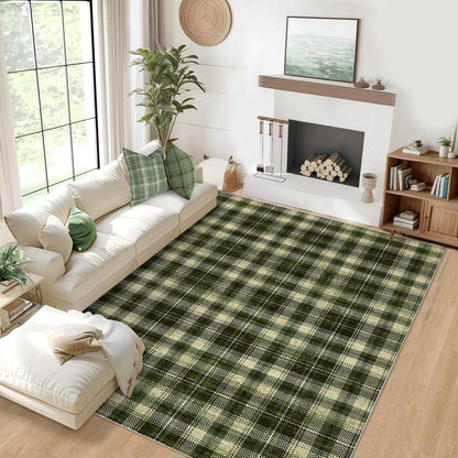 LUXLOOM Washable Rug 8 x 10 Rug for Living Room Modern Bedroom Rug Green Rug for Plaid Rustic Large Rug Non Slip Throw Rugs Stain Resistant Carpet for Nursery Dining Room Office Rug 8'x10' Olive Green