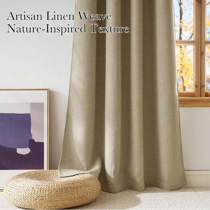 NICETOWN Blackout Curtains | Short Faux Linen Oatmeal Privacy Panels - 63 Inches, Grommet Top, 2 Panels