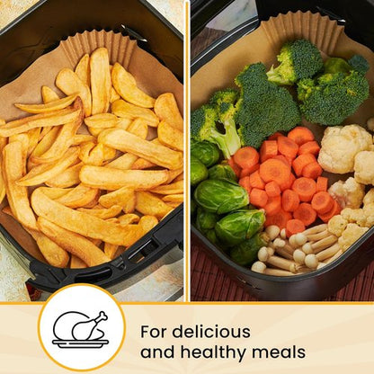 Baker's Signature Air Fryer Liners - 250 Pcs Non-Stick & Oil Proof, 8” Square for 5-8 Qt Baskets