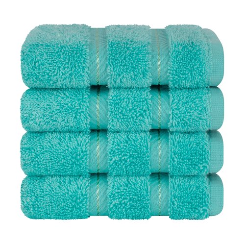 American Soft Linen Luxury Washcloths for Bathroom, 600 GSM 100% Cotton 4 Piece Turkish Wash Cloth Set, 13x13 in Soft Rags for Body and Face, Turquoise Blue Washcloths