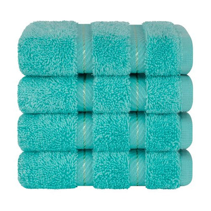 American Soft Linen Luxury Washcloths for Bathroom, 600 GSM 100% Cotton 4 Piece Turkish Wash Cloth Set, 13x13 in Soft Rags for Body and Face, Turquoise Blue Washcloths