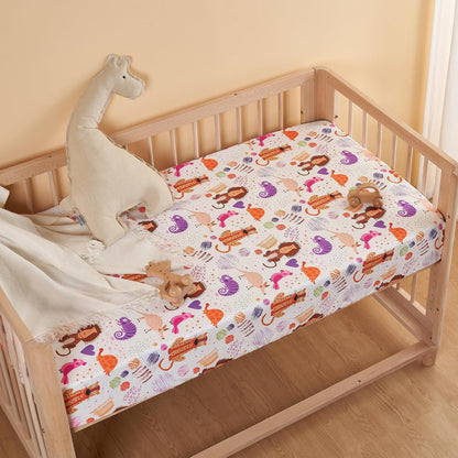 TILLYOU Baby Crib Sheets - Super Soft Toddler Bed Sheets | 2 Pack for Standard Crib Mattress 28x52in, Animal Graffiti
