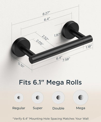 FORIOUS Toilet Paper Holder Wall Mount, Stainless Steel Rustproof Double Post Pivoting Tissue Roll Holder for Bathroom, Commercial Toilet Paper Dispenser, Matte Black