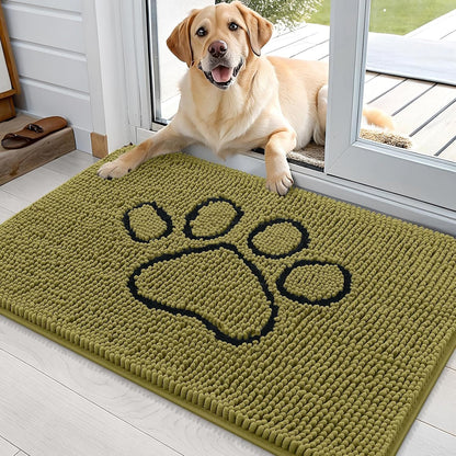 OLANLY Dog Door Mat - Absorbent Muddy Paws Doormat | Non-Slip Chenille, 36x24, Willow Green