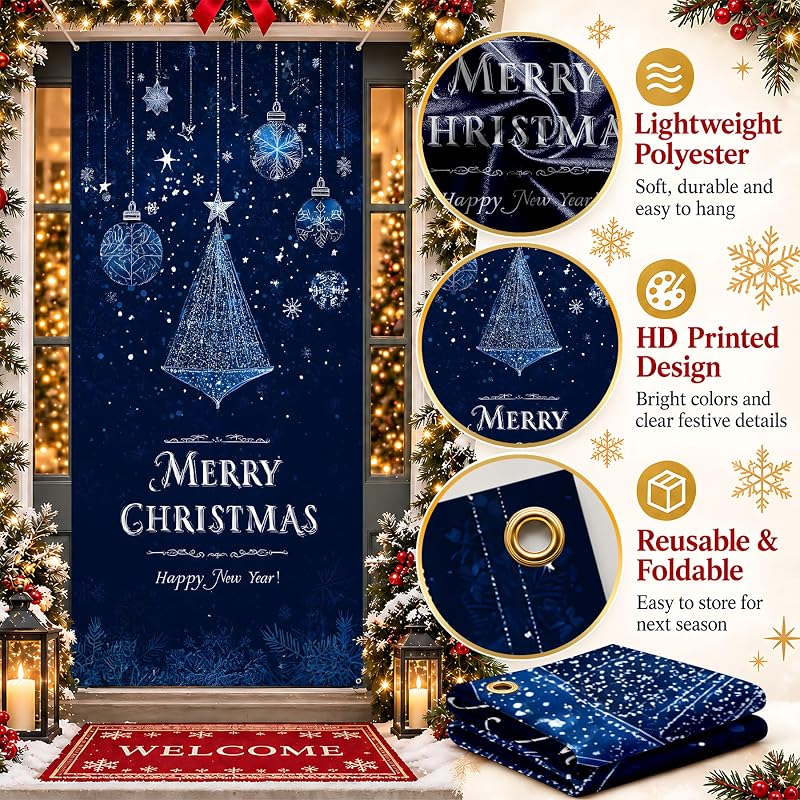 Christmas Door Cover Banner - Indoor Outdoor Front Door Decor, AOHMPT Variation AAI-JC0011