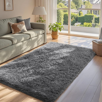 Ophanie 3x5 Non-Slip Grey Area Rug - Fluffy Bedroom & Living Room Decor | Preppy College Essentials