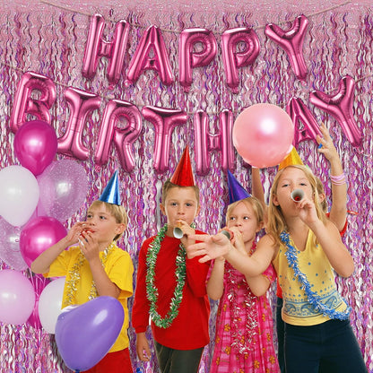 Skiennix Pink Streamers Fringe Backdrop - Sparkling Tinsel Foil Curtains for Party & Photo Booth Decor