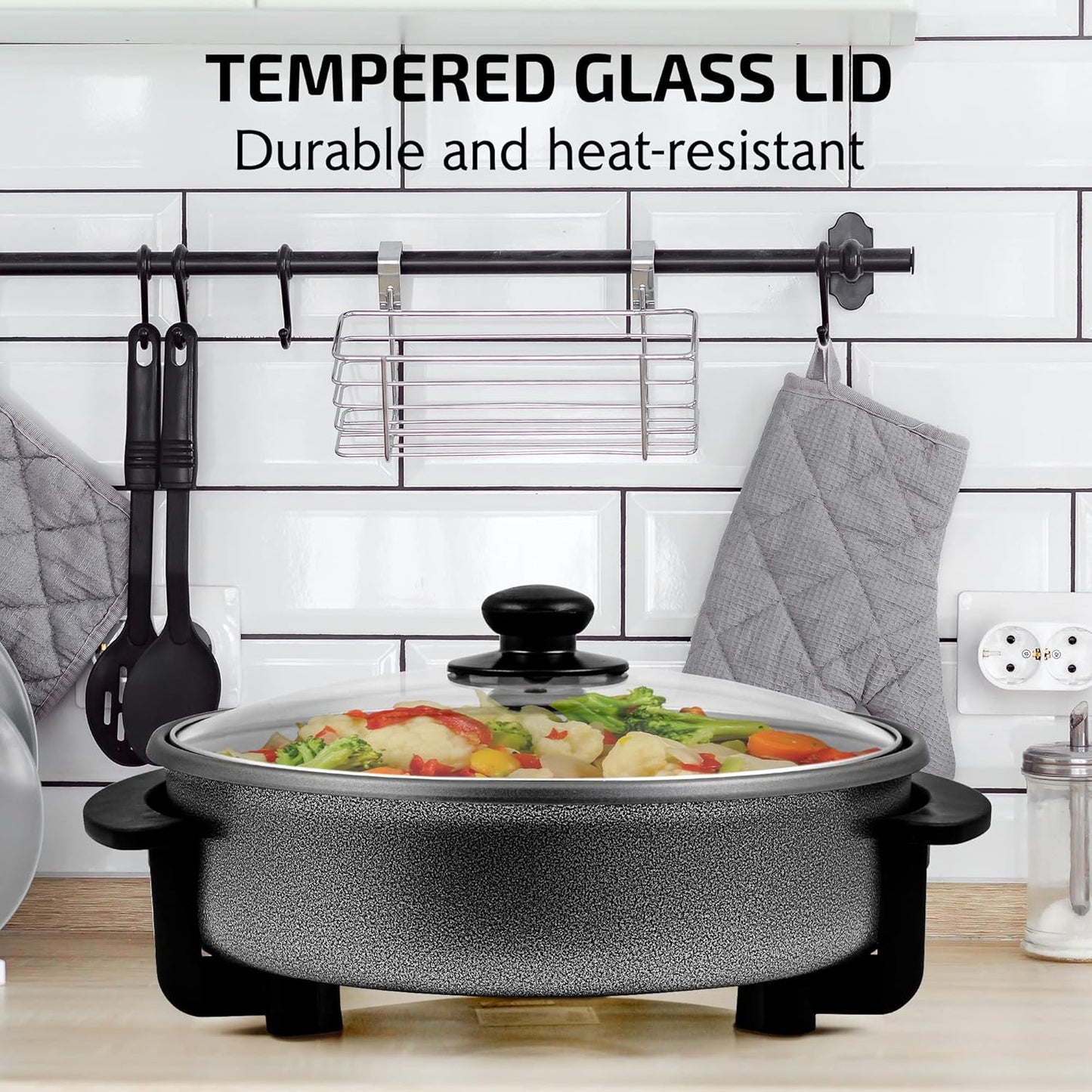 OVENTE Electric Skillet - 11.5-Inch Nonstick Frying Pan with Adjustable Temperature Control & Glass Lid