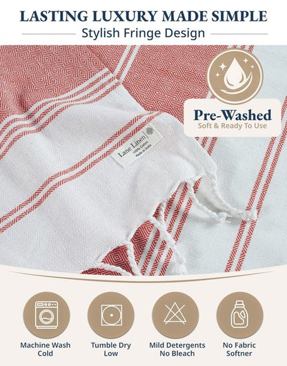 LANE LINEN Turkish Beach Towel 2 Pack, Oversized Beach Towel 39"x71", Lightweight Beach Essentials for Women, Large Pool Towel, Absorbent & Quick Dry, Sand Free Beach Towel - Hibiscus