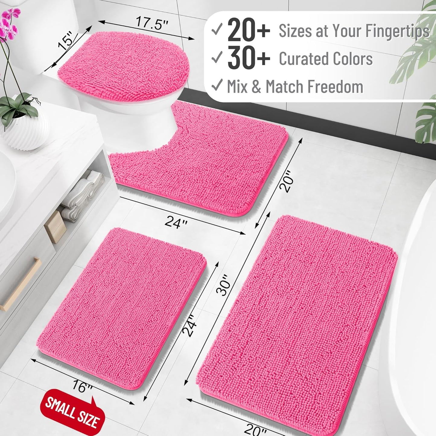 OLANLY Large Bath Rugs - Extra Soft Chenille, Quick Dry & Machine Washable | 59x35, Hot Pink