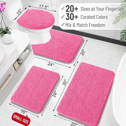 OLANLY Large Bath Rugs - Extra Soft Chenille, Quick Dry & Machine Washable | 59x35, Hot Pink