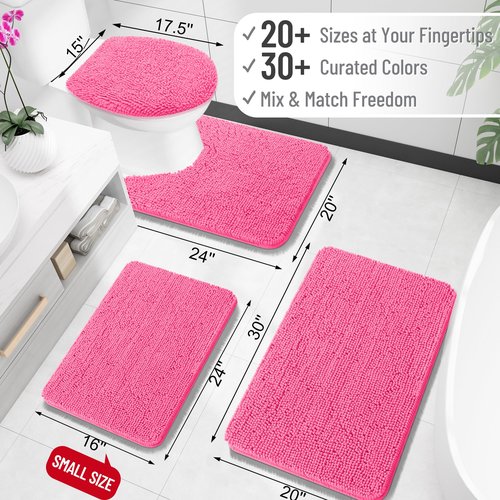 OLANLY Bathroom Rugs 34x21, Extra Soft Absorbent Chenille Bath Rugs, Rubber Backing Quick Dry, Machine Washable Bath Mats for Bathroom Floor, Tub and Shower, Home Decor Accessories, Hot Pink