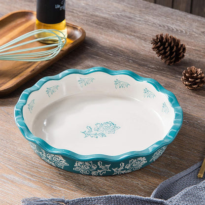Wisenvoy Ceramic Pie Pan - Non-Stick Deep Dish Blue Porcelain Pie Plate | Perfect for Baking