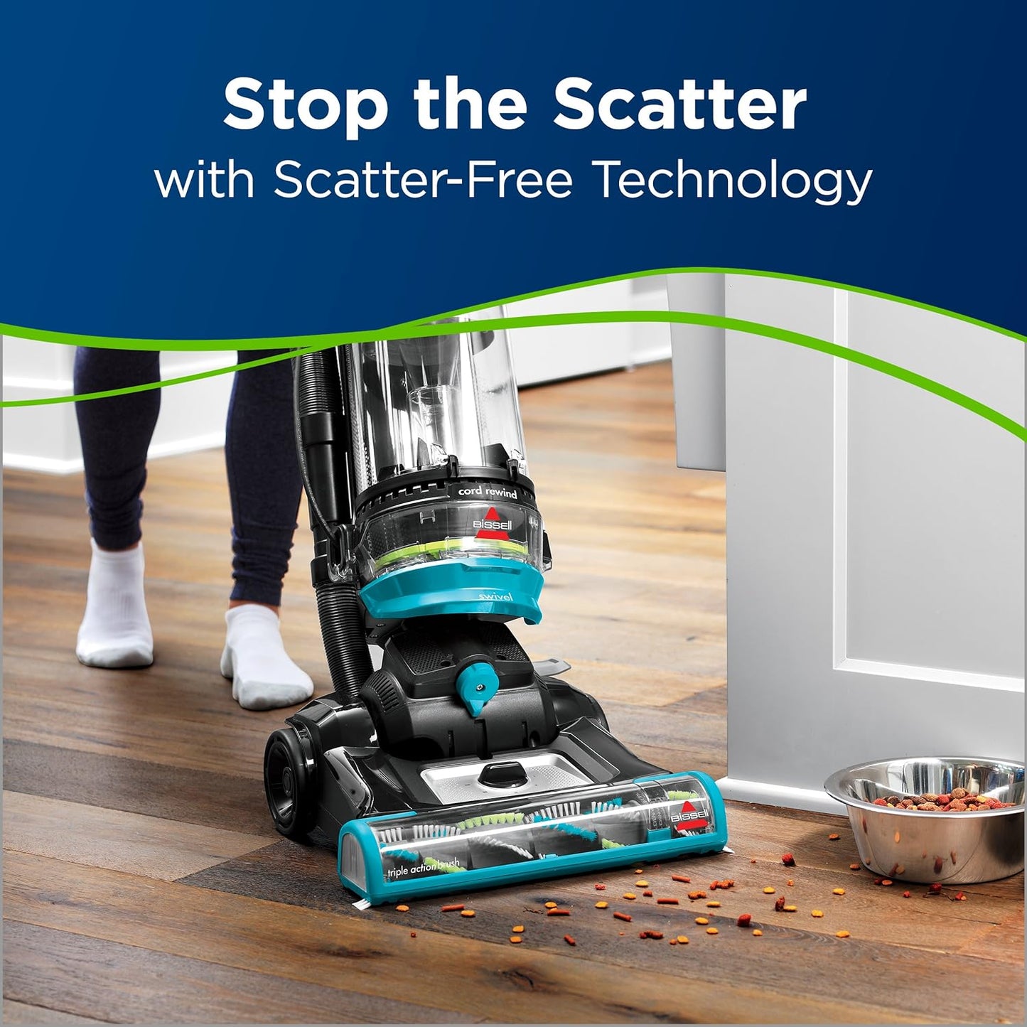 Bissell 2254 CleanView Swivel Rewind Vacuum - Powerful Pet Hair Pickup & Automatic Cord Rewind | Teal