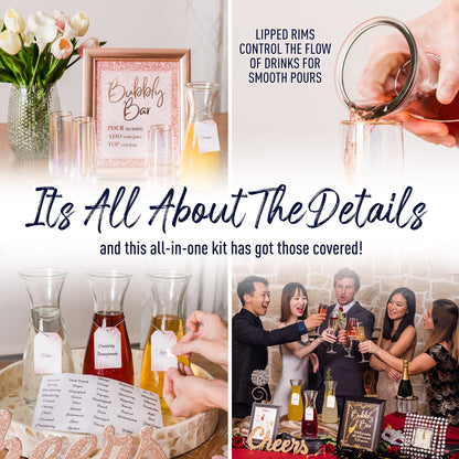 Prestige Mimosa Bar Kit - Glass Carafe (27oz) & Brunch Decor, Pitcher w/Plastic Lid, Bubbly Juice Carafes for Mimosa Bar Supplies, Baby Bridal Shower (Set of 3)