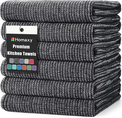 Homaxy Premium Kitchen Towels - Highly Absorbent 380 GSM Cotton Dish Towels | 18”x28”, 6 Pack, Black