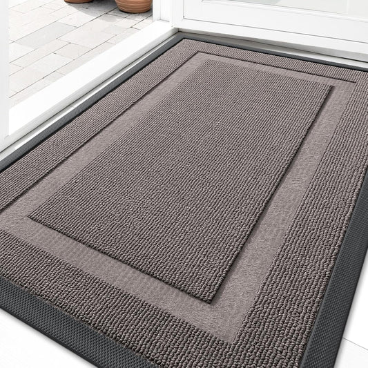 OLANLY Indoor Outdoor Doormat - Waterproof All-Weather Entrance Mat | Sturdy Natural Rubber, 35x23, Taupe