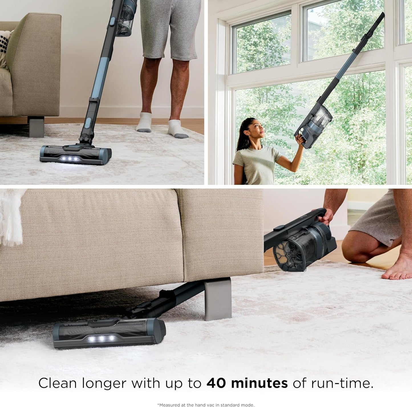 Shark Cordless Stick Vacuum - XL Dust Cup, LED Headlights, Handheld & Crevice Tool - Ice Blue, 40 Min Runtime