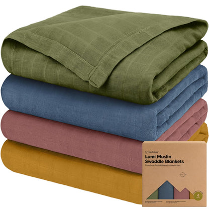Skiennix 4-Pack Organic Muslin Swaddle Blankets - Soft & Breathable Newborn Essentials in Coral