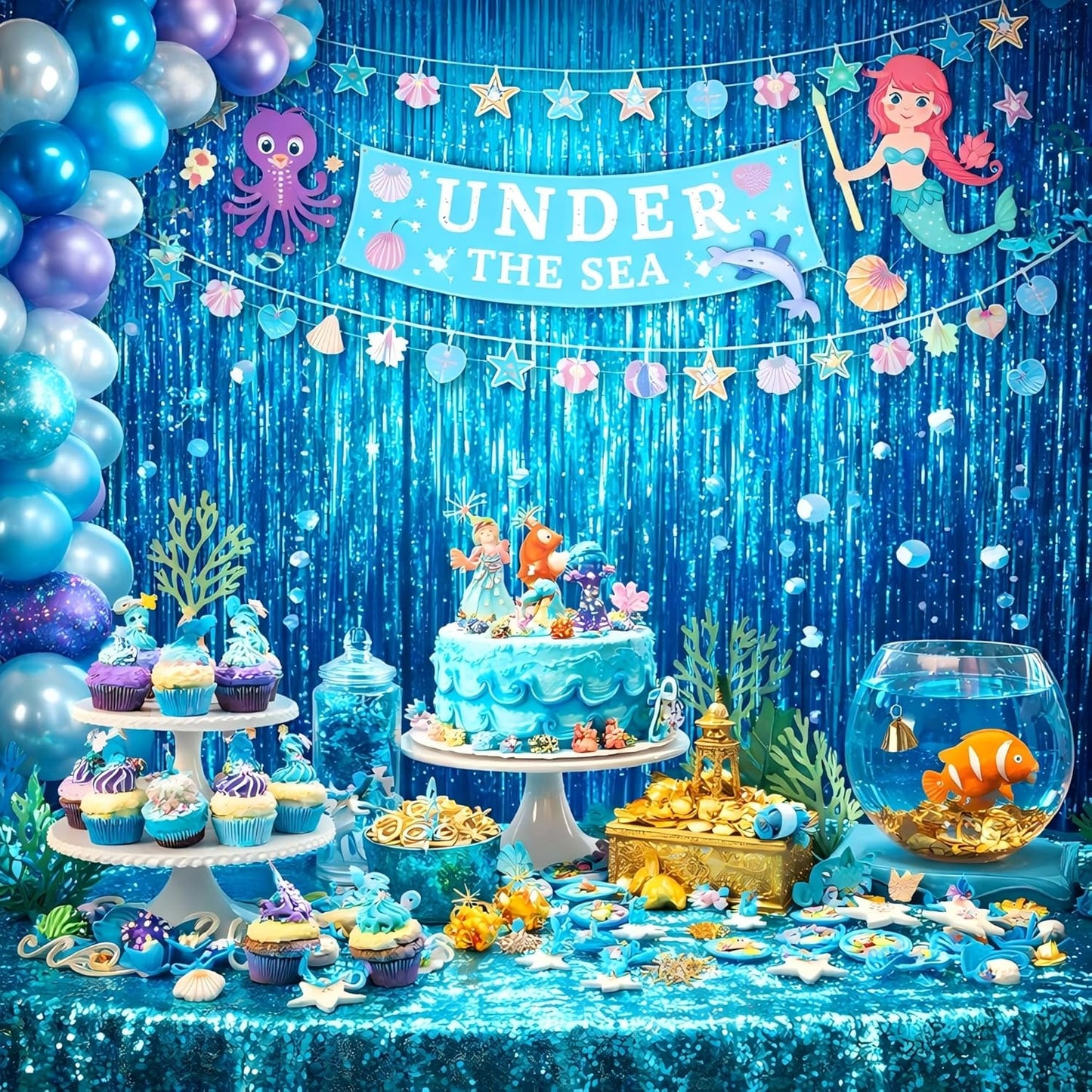 Melsan Foil Fringe Curtains - 3 Pack Tinsel Backdrop for Birthday, Baby Shower & Graduation - Teal 3.2 x 8.2 ft