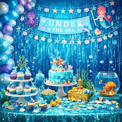 Melsan Foil Fringe Curtains - 3 Pack Tinsel Backdrop for Birthday, Baby Shower & Graduation - Teal 3.2 x 8.2 ft