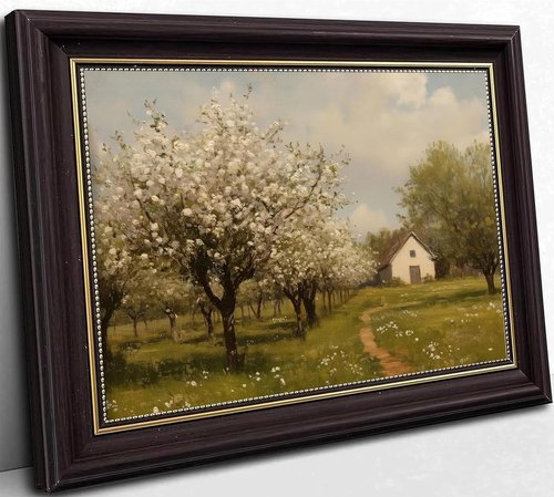 Framed Vintage French Farmhouse Landscape Canvas Wall Art - Spring Natural Scenery Decor