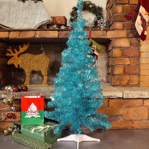 Juegoal 4 FT Pre-Lit Artificial Christmas Tree - Green Tinsel Pine with 70 LED Lights & Timer