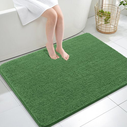 OLANLY Bathroom Rugs 40x32, Extra Soft Absorbent Chenille Bath Rugs, Rubber Backing Quick Dry, Machine Washable Bath Mats for Bathroom Floor, Tub and Shower, Home Decor Accessories, Olive Green