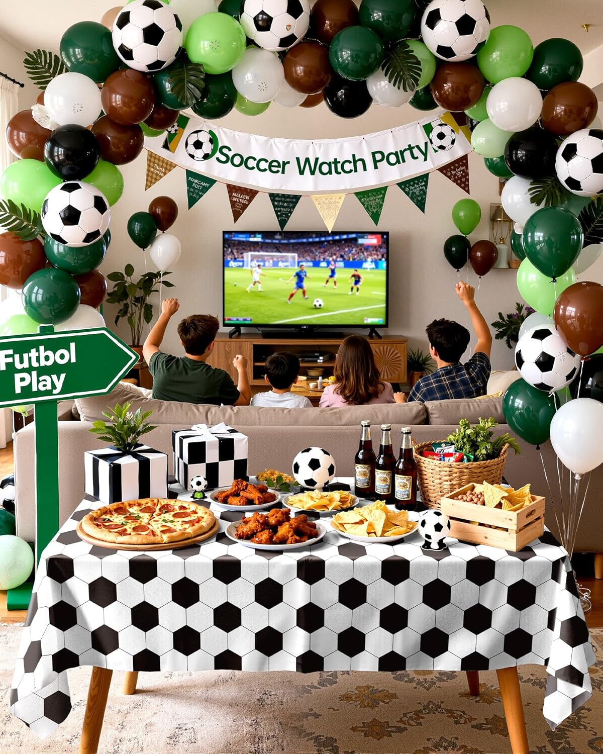 Pureegg Soccer Tablecloths - Disposable 8-Pack, Sturdy Leakproof Rectangle Covers 54 x 108 Inch, White & Black