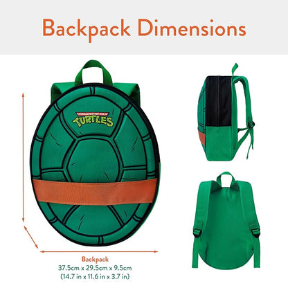 TMNT Kids Backpack – Novelty Green Turtle Shell, Adjustable Straps