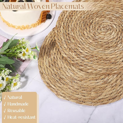 12-Inch Round Bulrush Placemats Set of 24 - Natural Hand-Woven Table Mats (Variation: 24+12 Inch)
