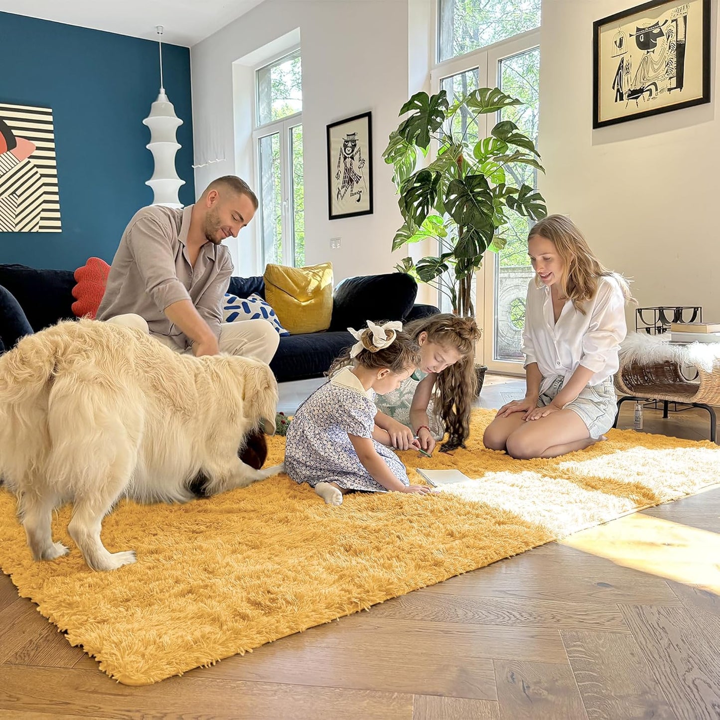 OLANLY 2x4 Machine Washable Runner Rug - Soft Fluffy Shaggy Design for Bedroom & Hallway | Mustard Yellow