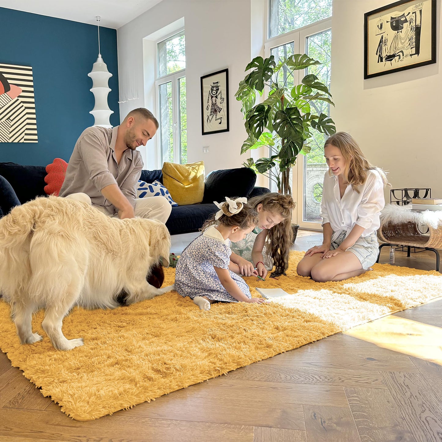 OLANLY 2x8 Machine Washable Runner Rugs for Hallway, Soft Fluffy Shaggy Bedside Rugs for Bedroom, Living Room, Indoor Floor Carpet for Kids Girls and Boys, Home Decor Aesthetic, Mustard Yellow