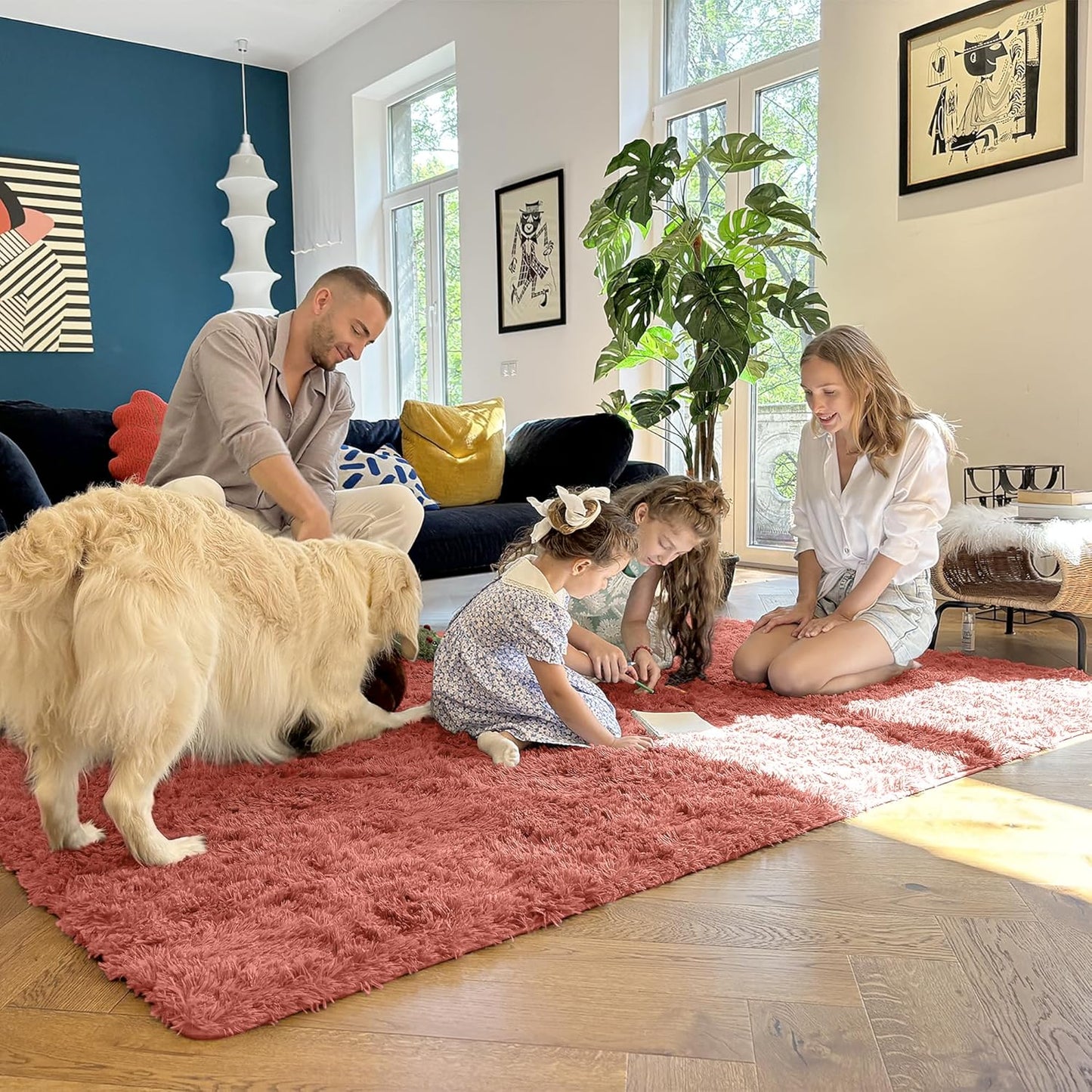 OLANLY Runner Rugs - Soft, Machine Washable Shaggy Carpet for Hallway & Bedroom | Rust Red, 2x8 ft
