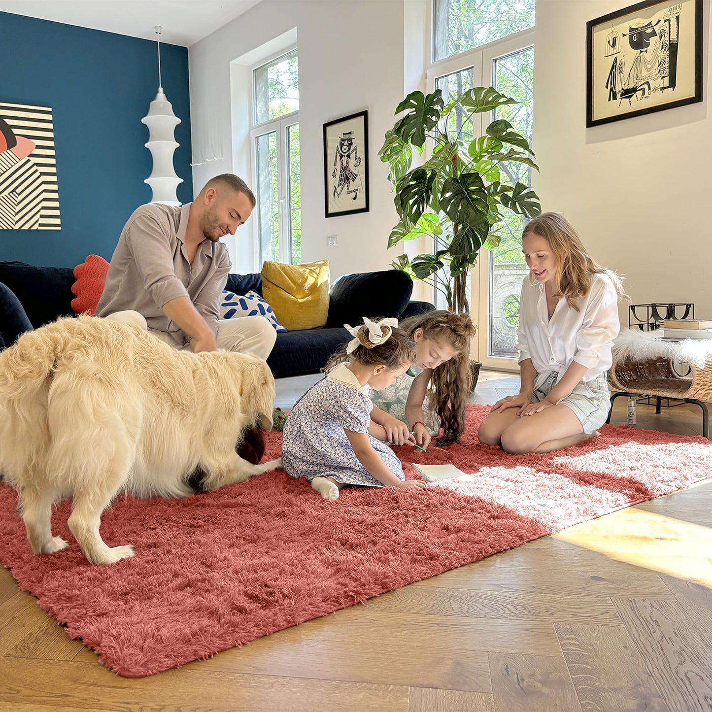 OLANLY 6x9 Machine Washable Large Area Rugs for Living Room, Bedroom, Soft Fluffy Shaggy Bedside Rug, Indoor Floor Carpet for Kids Girls and Boys, Dorms, Nursery, Home Decor Aesthetic, Rust Red