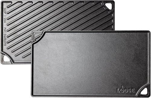 Lodge Double Play Reversible Cast Iron Grill/Griddle - Dual-Sided Heavy-Duty Cookware for Eggs, Pancakes & Burgers - Seasoned Black Finish