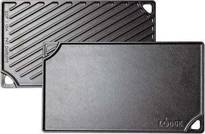 Lodge Double Play Reversible Cast Iron Grill/Griddle - Dual-Sided Heavy-Duty Cookware for Eggs, Pancakes & Burgers - Seasoned Black Finish
