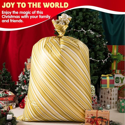 JOYIN Jumbo Gift Bags - 3 Pack 56”x36” Gold Holiday Plastic Bags for Christmas & Large Toys
