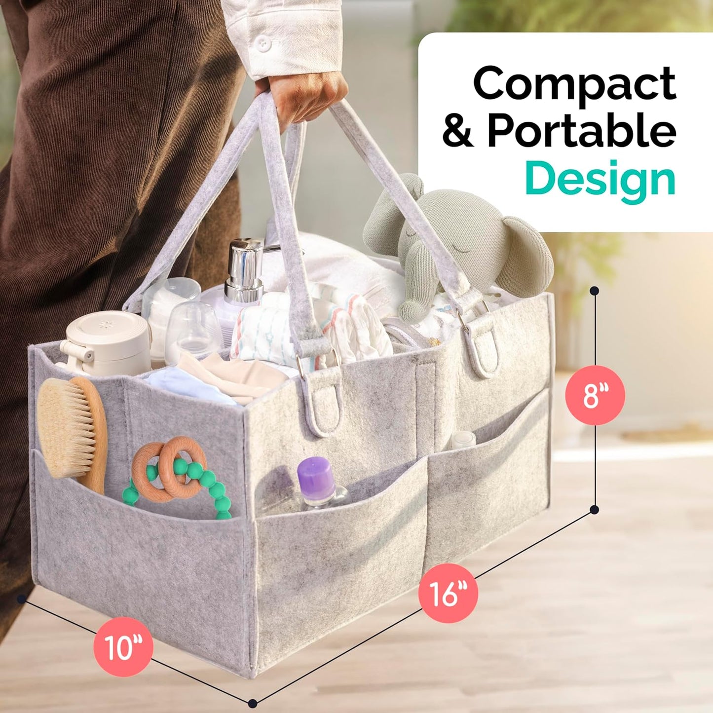Skiennix Felt Diaper Caddy - Extra Large Portable Organizer for Baby & Toddler Items | Ideal for Nursery & Car