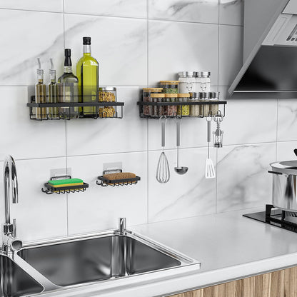 Moforoco Shower Caddy - Self-Adhesive Black Bathroom Shelf Organizer for Home & RV | Essential Storage Solution