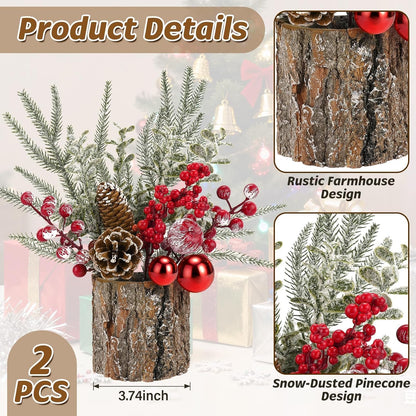 Regine Switzerland Christmas Table Centerpiece - Rustic Pinecones & Red Berries Decor | 2-Piece Set for Coffee Bar, Mantel & Entryway