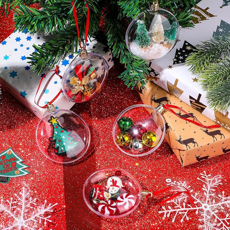 Jenaai 50 Pcs Clear Fillable Christmas Ornament Balls - 3.15 Inch Round Plastic