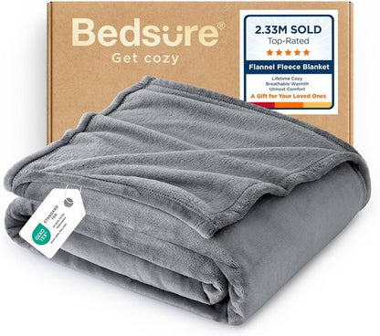 Bedsure GentleSoft Fleece Blanket - Twin Size Grey 300GSM Plush & Cozy for Bed, Sofa, Travel | 60x80 Inches