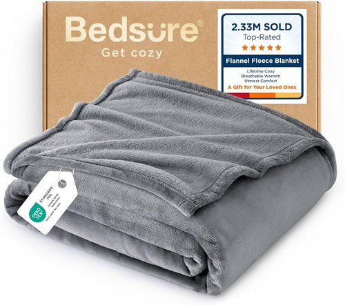 Bedsure GentleSoft Fleece Blanket - Twin Size Grey 300GSM Plush & Cozy for Bed, Sofa, Travel | 60x80 Inches