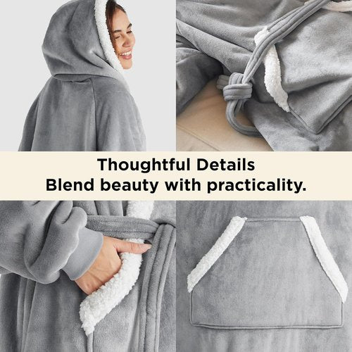 Bedsure Wearable Blanket Hoodie - Cozy Sherpa Sweatshirt for Adults | Perfect Birthday Gift for Women - Grey