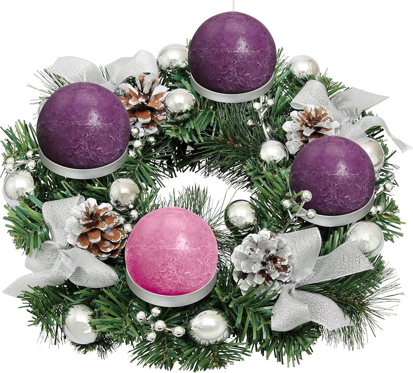 Silver Ribbon Advent Wreath Ring | Elegant Candle Holder for Large Pillar Candles - Christmas Decor