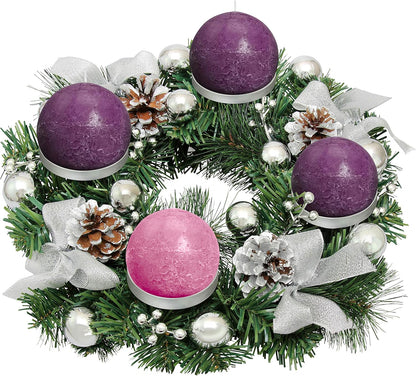 Silver Ribbon Advent Wreath Ring | Elegant Candle Holder for Large Pillar Candles - Christmas Decor