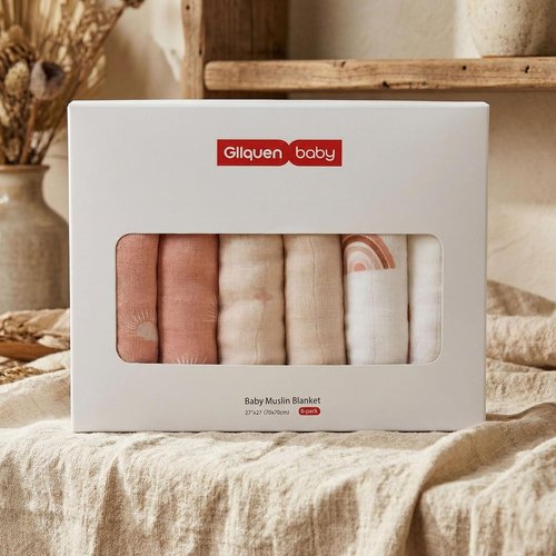 GLLQUEN Baby Receiving Blanket - Soft Cotton Muslin Swaddle for Newborns | 6 Pack in Sun Design