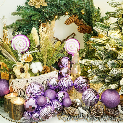 XmasExp 24ct Christmas Ball Ornaments Shatterproof Christmas Ornaments Set Decorations for Xmas Tree Balls Halloween Decorations (1.57''/40mm, Light Purple)