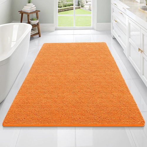 OLANLY Bathroom Rugs 70x46, Extra Soft Absorbent Chenille Bath Rugs, Rubber Backing Quick Dry, Machine Washable Bath Mats for Bathroom Floor, Tub and Shower, Home Decor Accessories, Orange
